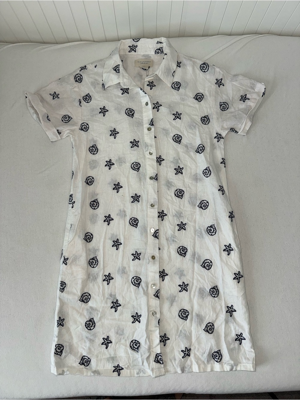 Calypso St. Barth Linen Blend Starfish & Seashell Embroidered Dress